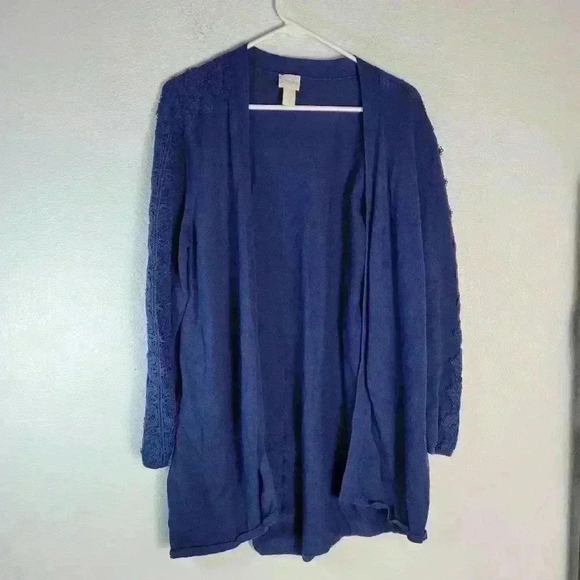 Chicos Blue Tunic knited Cardigan Sweater Sz 3 - Picture 1 of 9